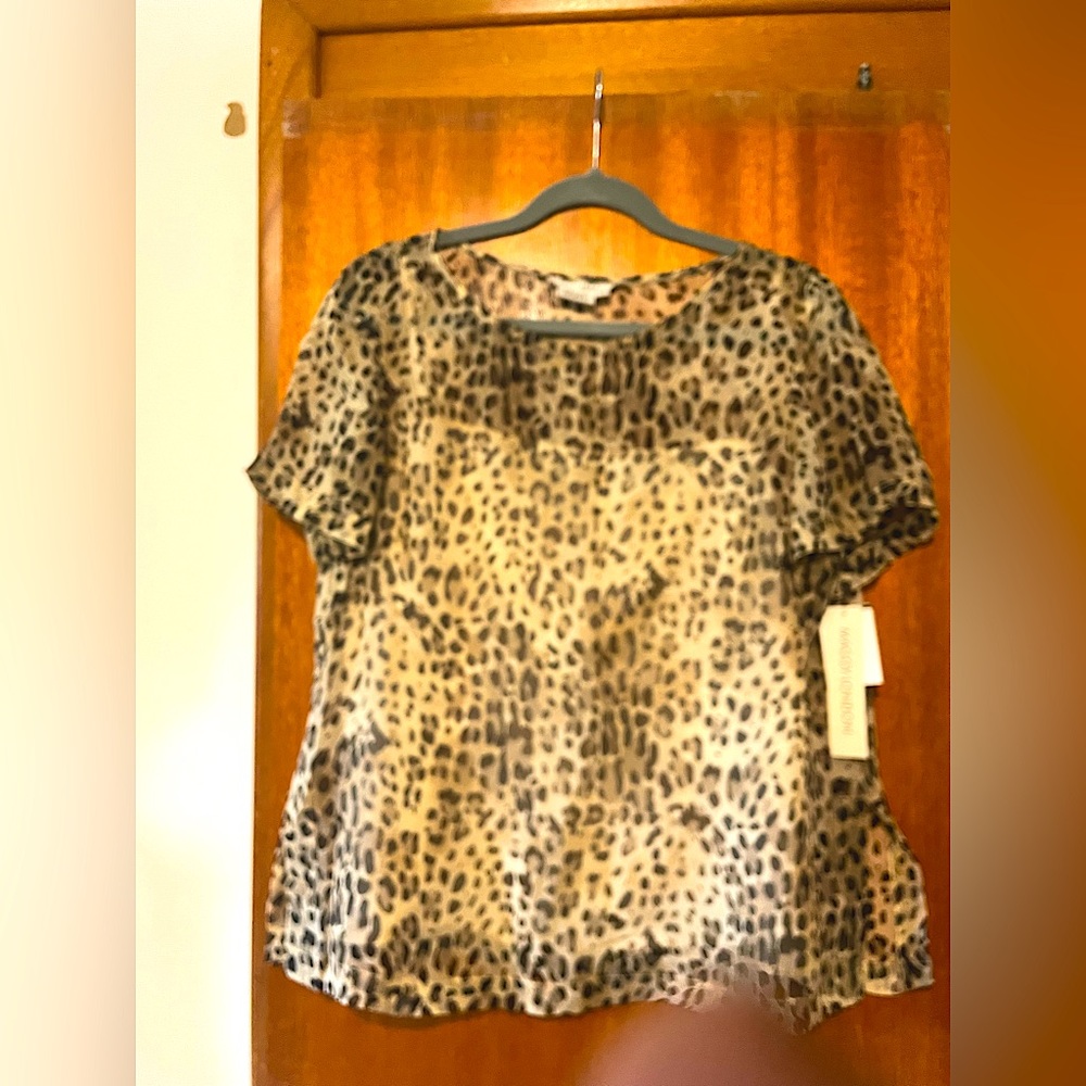 Maggy London 2-piece skirt set. Sz 14, beige leopard print. NWT